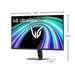 LG UltraGear 27-inch black gaming monitor, size diagram with stand base