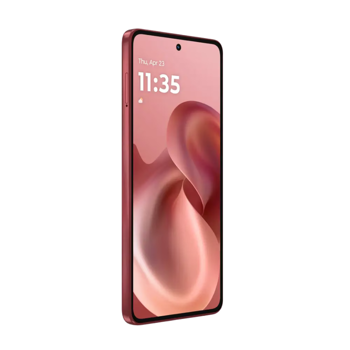 Moto G86 Power 5G smartphone, red side view with display on