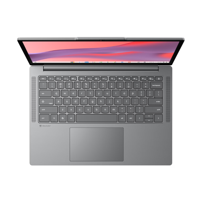 Luna Grey Chromebook laptop open view with keyboard and large touchpad.