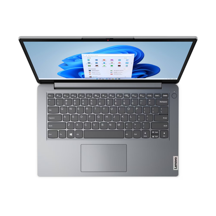 Cosmic blue 14-inch Lenovo laptop front view with keyboard and touchpad