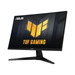 Black gaming monitor angled view showing TUF Gaming logo on screen and stand