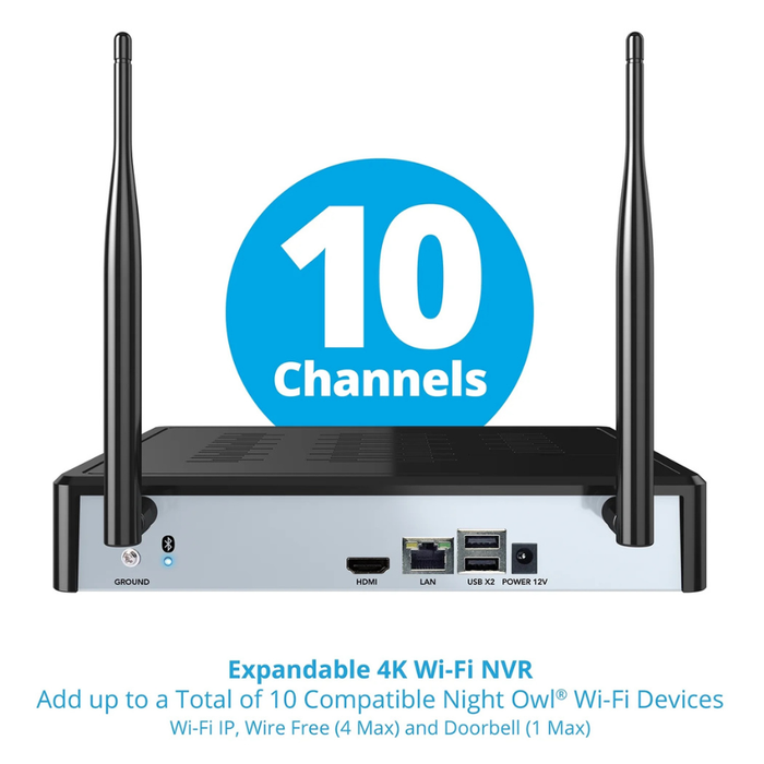 Night Owl 10 Channel 4K Wi-Fi NVR with 1TB Hard Drive (WM-BTWN81-2-4L) White (NEW)