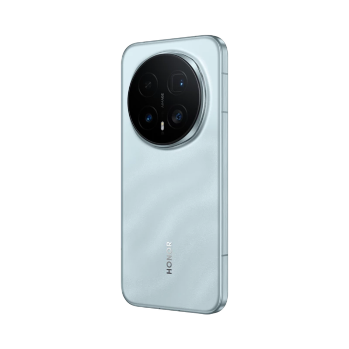 Honor Magic 8 Pro phone, Sky Cyan back and side view with triple camera module