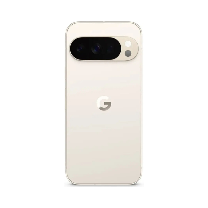 Pixel 10 Pro 6.3-inch smartphone rear view in porcelain, dual-camera bar