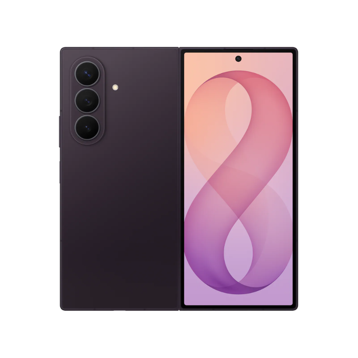 Violet Shadow foldable smartphone, back panel and unfolded front display