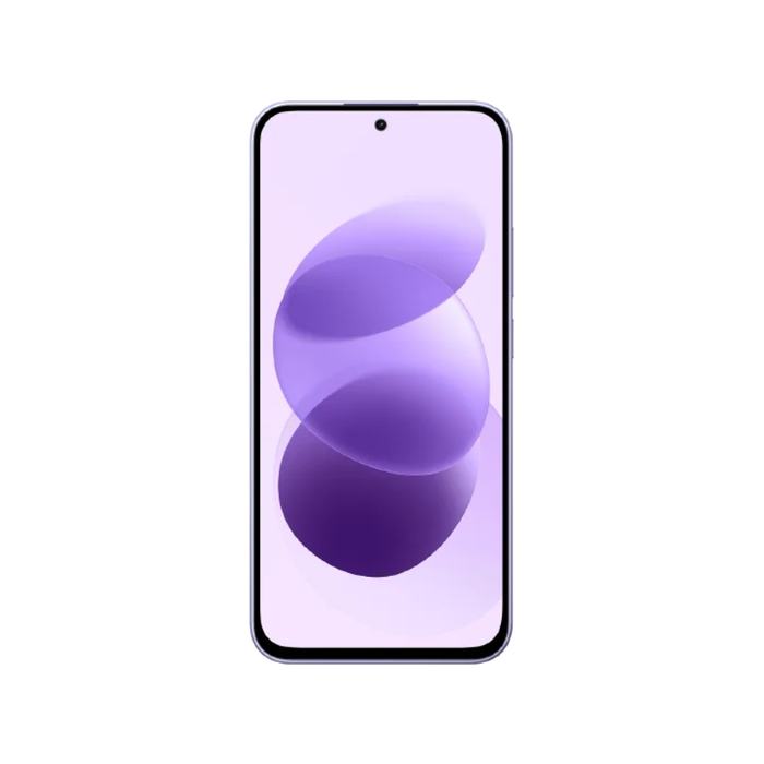 Celestial Purple smartphone front view with centered camera cutout on screen
