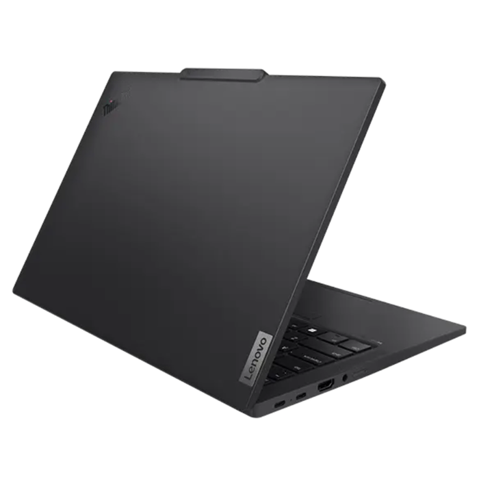 Lenovo ThinkPad T14s laptop back cover in black, ports edge visible