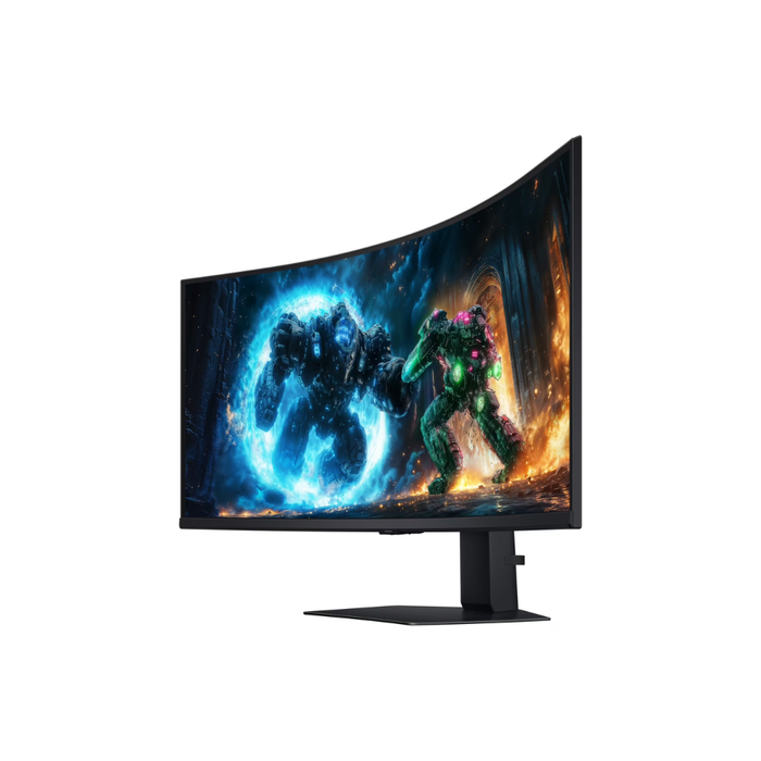 40-inch curved gaming monitor in black with slim bezel, angled view, and stand base.