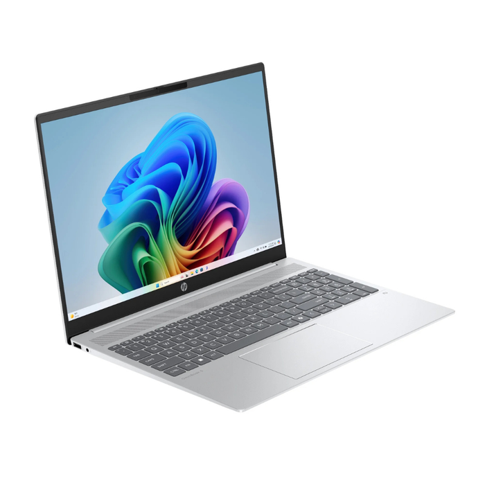 Omnibook 5 Glacier Silver Laptop, schräger Blick auf Tastatur und Display