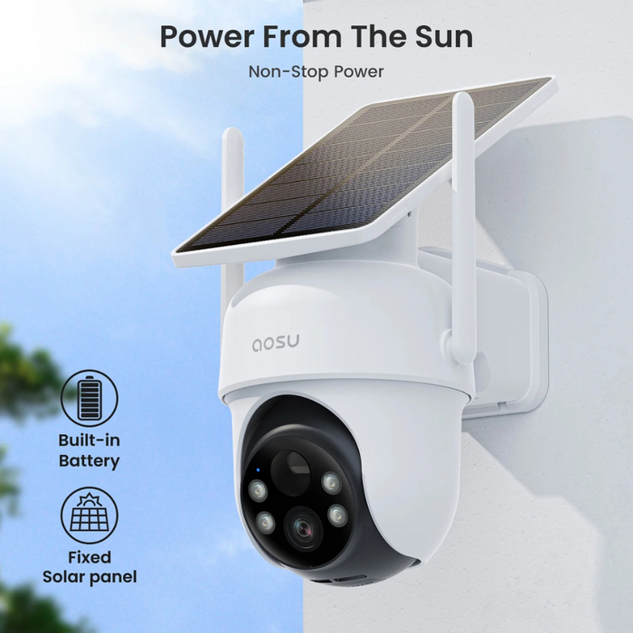 Aosu (C9C3CA11) 2K  Solar Security Camera with a HomeBase Recorder White (NEW)