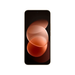 Satin orange smartphone front view with curved display and orange abstract wallpaper