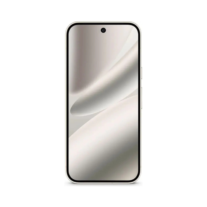 Pixel 10 Pro 6.3-inch smartphone front view in porcelain with curved display