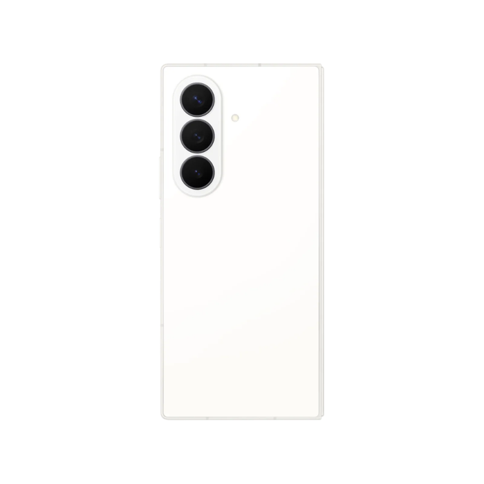 Cream foldable smartphone back panel with triple rear cameras