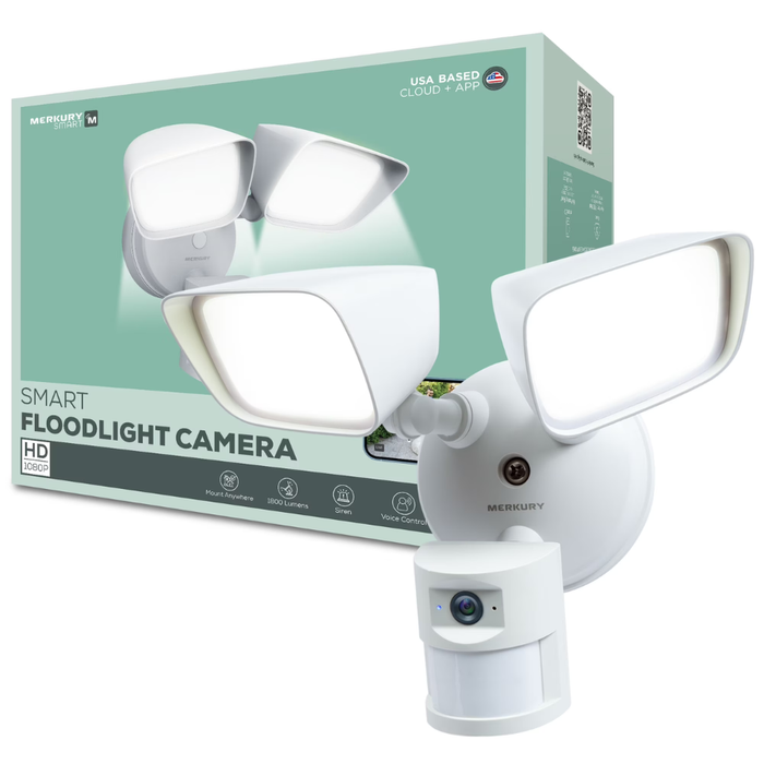Merkury Floodlight Camera (MI-CW073-199W) 1800 Lumens, Motion Alerts, White (NEW)