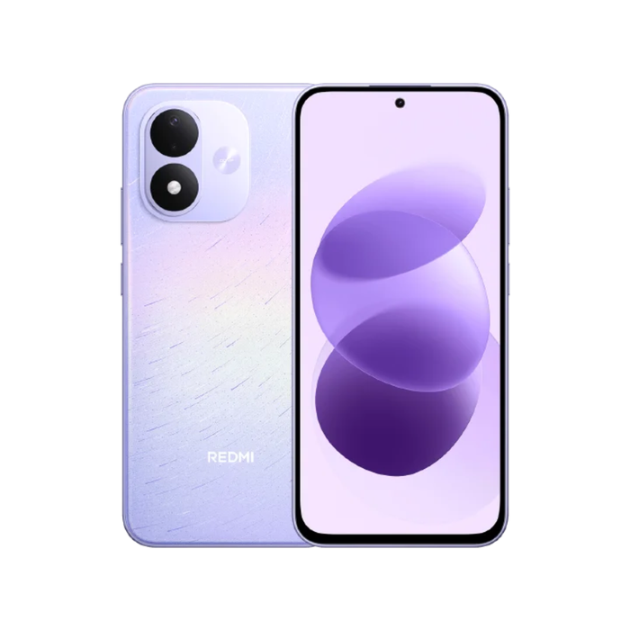 Celestial Purple smartphone front and back with triple-camera module and display