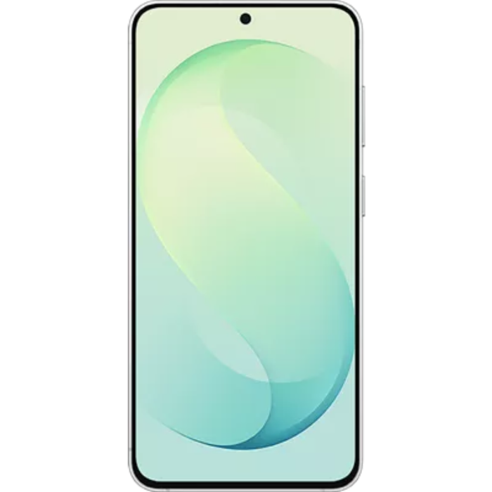 Samsung 5G smartphone in pistachio, front view with centered hole-punch display