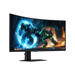 40-inch curved gaming monitor with black stand and bezel, displaying an action game scene.