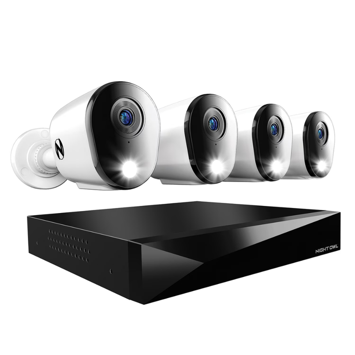 Night Owl® (WM-FTD281-4L) Security System with 1TB Hard Drive and 4 Wired 1080p Deterrence Cameras White (NEW)