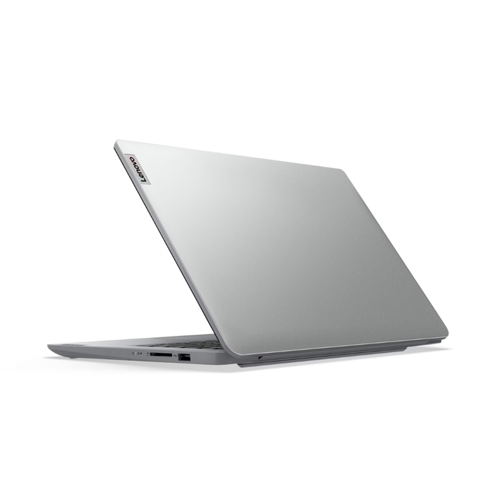 Cosmic blue 14-inch Lenovo laptop rear view with ports along the left edge