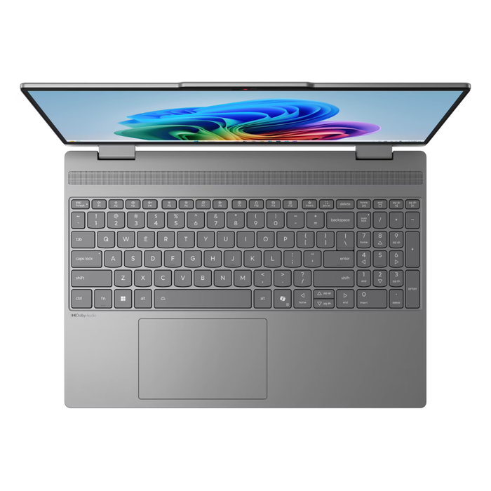 Lenovo Luna Grey 2-in-1 laptop, top view with keyboard and trackpad