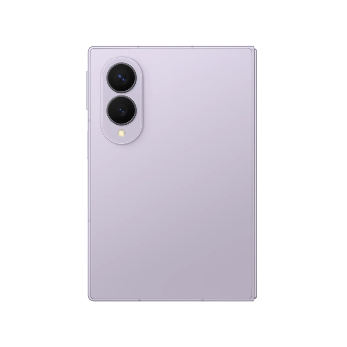 Lavender foldable smartphone back view with dual camera module