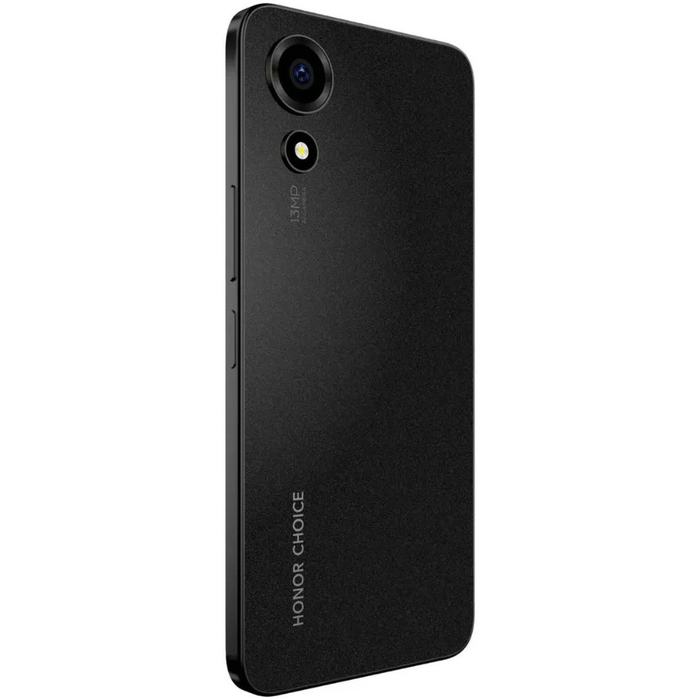 Black smartphone side and back view showing dual cameras and buttons