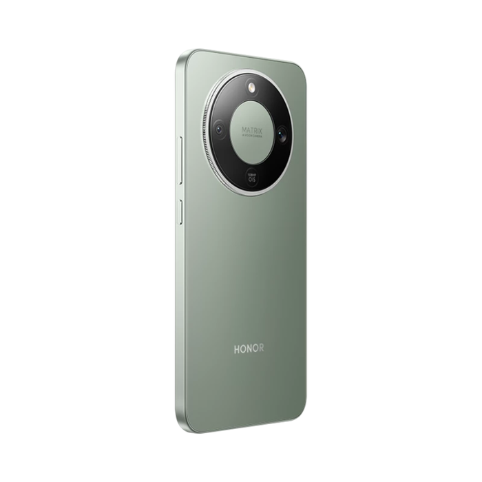Forest Green 5G unlocked smartphone back view, side buttons visible