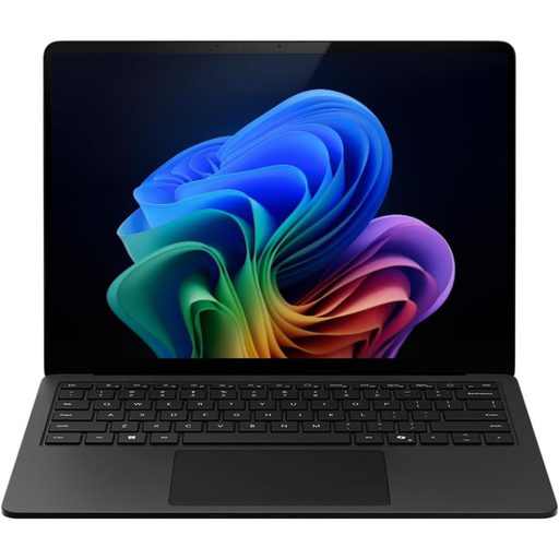Black Microsoft Surface Laptop 13.8" open laptop with keyboard and trackpad.