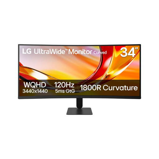Black curved ultrawide monitor with stand base, front view