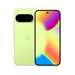 Smartphone with lime back and colorful front display, triple cameras on top