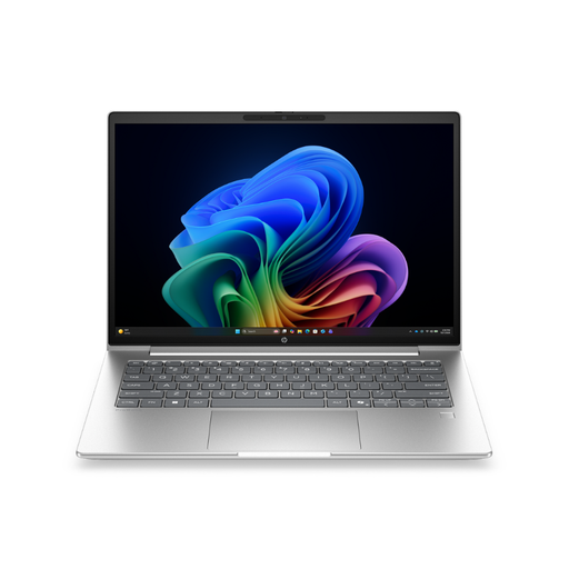 HP ProBook silver 14-inch touchscreen laptop with keyboard and open display
