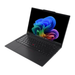 Lenovo ThinkPad T14s laptop in black, open with screen and keyboard visible from side