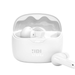 White JBL Tune Beam true wireless earbuds in charging case, earbuds visible