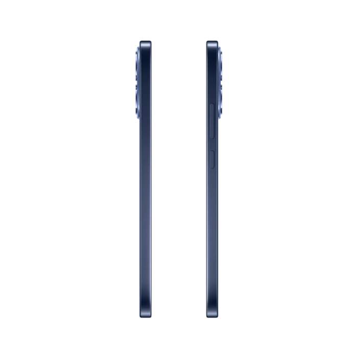 Twilight blue Oppo Reno smartphone side view, slim profile with side buttons