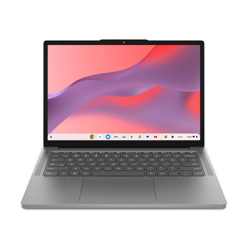 Luna Grey 14-inch Chromebook laptop with keyboard and open display.