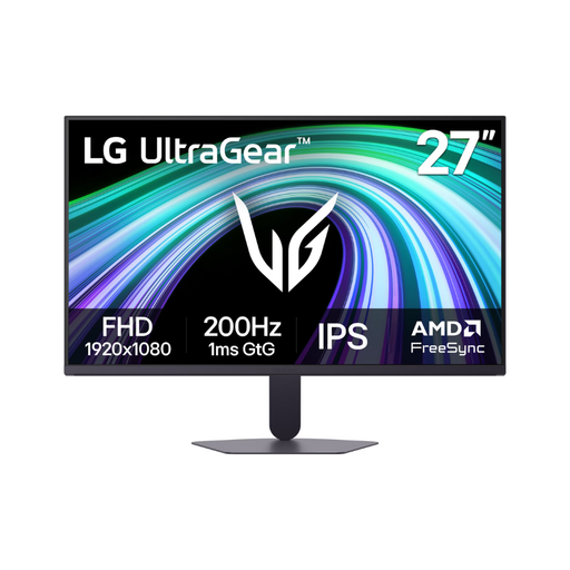 LG UltraGear 27-inch black gaming monitor with stand, front display