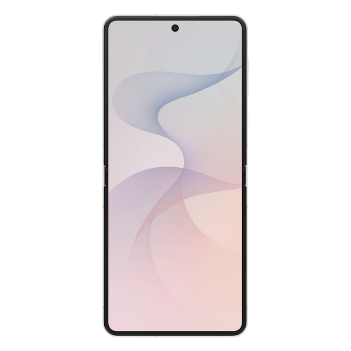 Cream foldable 5G smartphone, closed front view