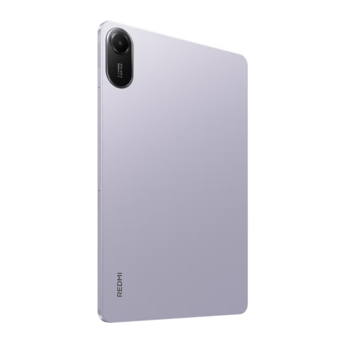 Lavender purple tablet back with camera module and Redmi logo