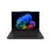Lenovo ThinkPad T14 laptop with black keyboard, open colorful display