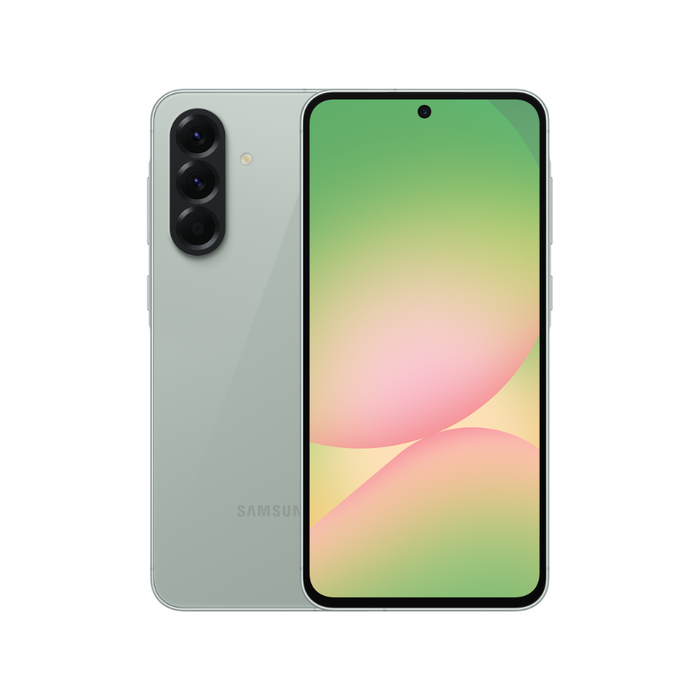 Samsung Galaxy A56 5G smartphone with a sleek 7.4mm design, 198g lightweight build, enhanced camera setup, and color options in Graphite, Light Grey, Olive, and Pink.
