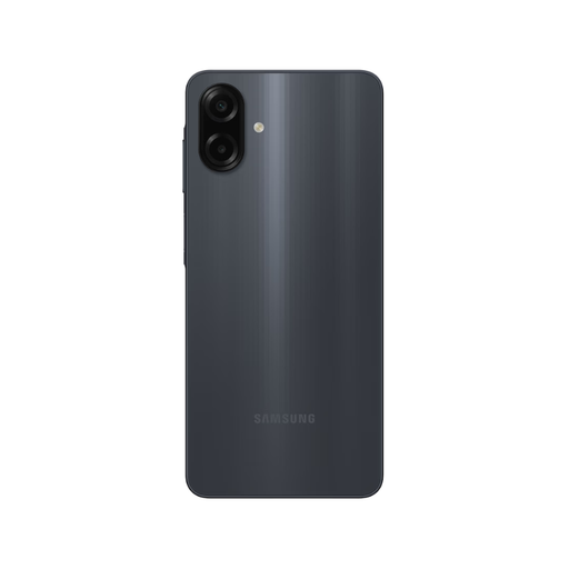 Samsung Galaxy A07s smartphone in black, rear view with dual camera module