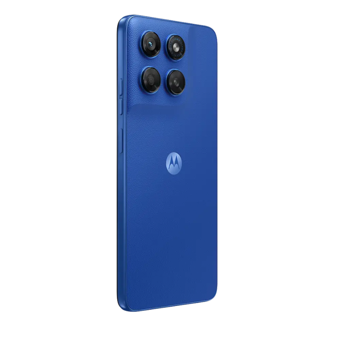 Motorola smartphone back panel in blue with textured finish and quad camera cluster
