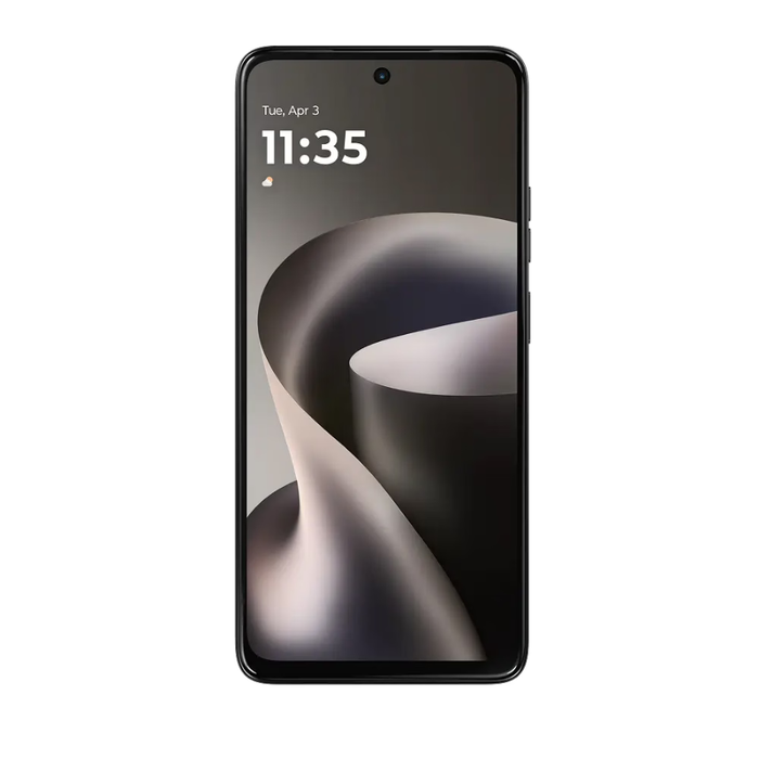 Black smartphone front view with 11:35 home screen and top camera hole
