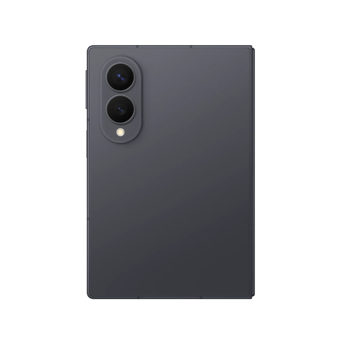 Graphite foldable smartphone back view with dual camera module