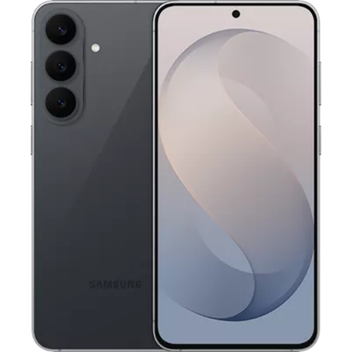 Samsung 5G smartphone in graphite, front and back view with triple rear cameras
