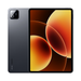 Dark gray tablet with rear camera module and orange-yellow abstract front display