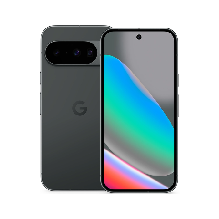 Smartphone with Obsidian dark back and front display showing green-blue abstract wallpaper.