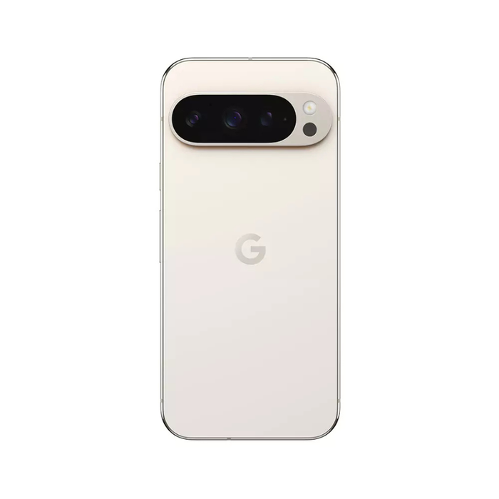 Google Pixel 9 Pro smartphone in Porcelain, back with triple-camera bar and flash