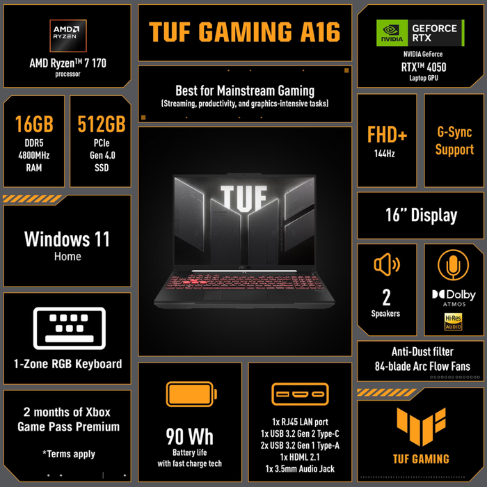 ASUS TUF A16 16" Gaming Laptop (2026) 512GB/16GB RAM Windows 11 Home Gray (New)