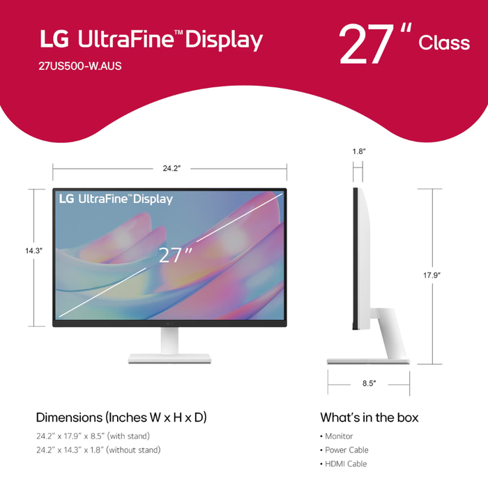 LG UltraFine 27" (27US500-W) 4K UHD HDR10 60Hz IPS Monitor White (New)